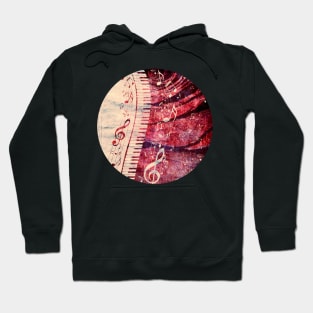 Piano Keyboard with Rose and Music Notes Hoodie